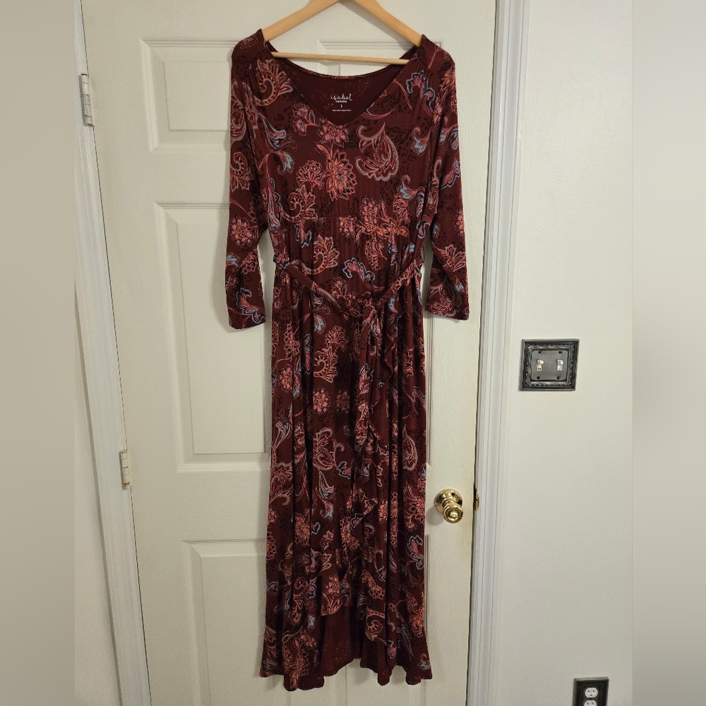 Ingrid & Isabel burgundy floral faux wrap dress maxi size large maternity